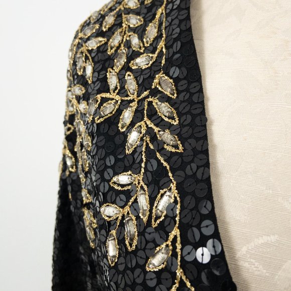 Vintage 80s S/M Vine Bedazzled Sequin Blazer Black - Picture 2 of 7